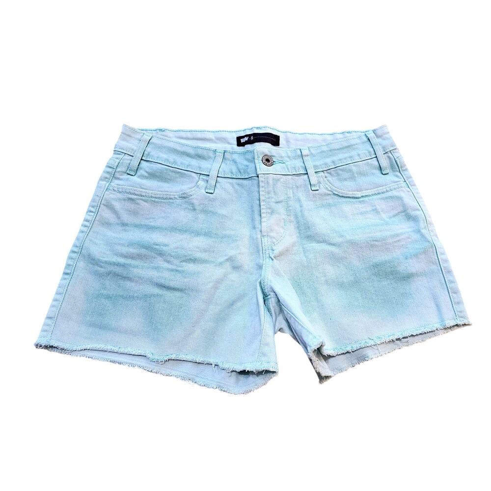 Levi Womens Denim Cutoff Shorts 8 Raw Hem Mid Rise Mint Green Frayed Hem NWT